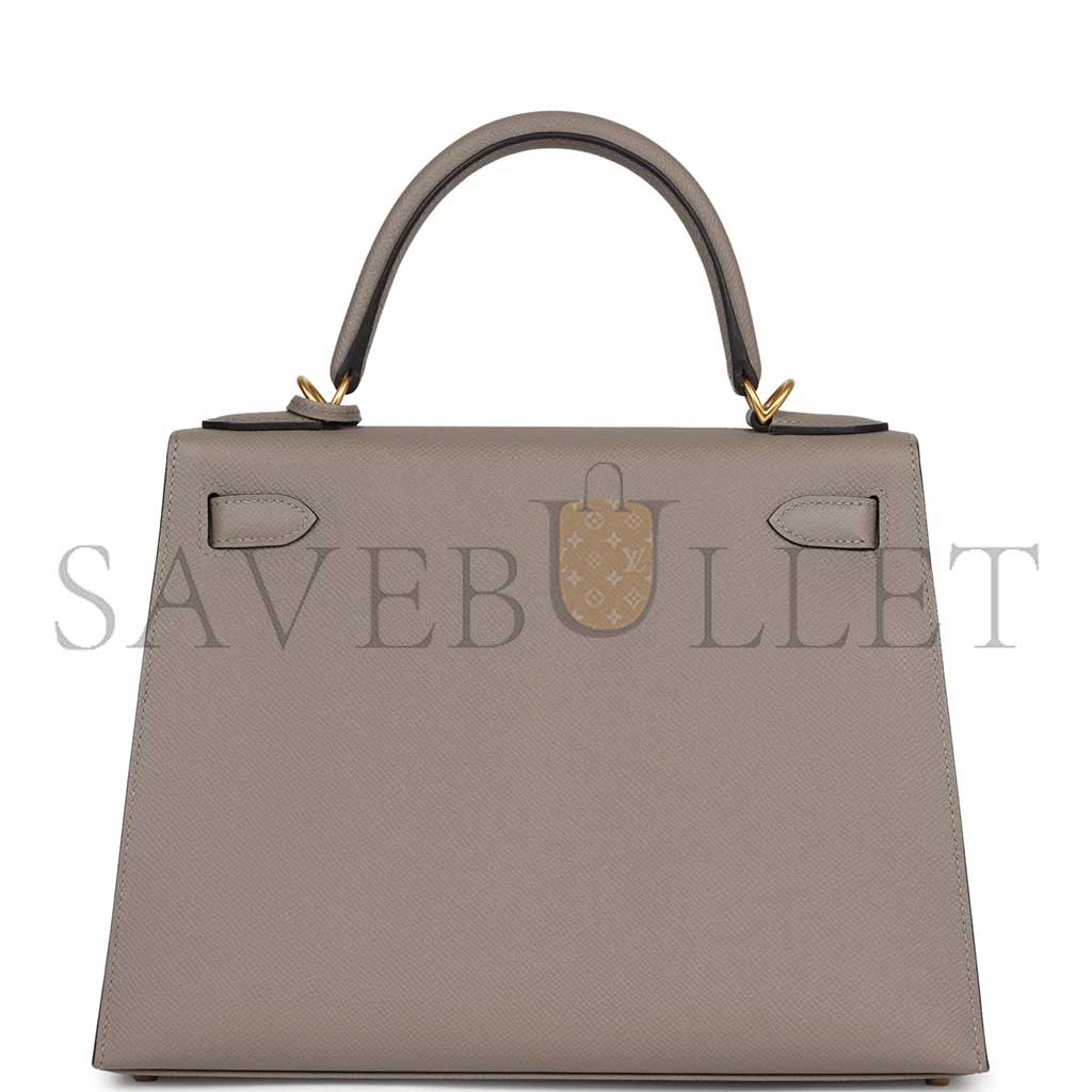 HERMÈS MASTER KELLY SELLIER 28 GRIS ASPHALTE VERSO EPSOM BRUSHED GOLD HARDWARE (28*22*10cm)